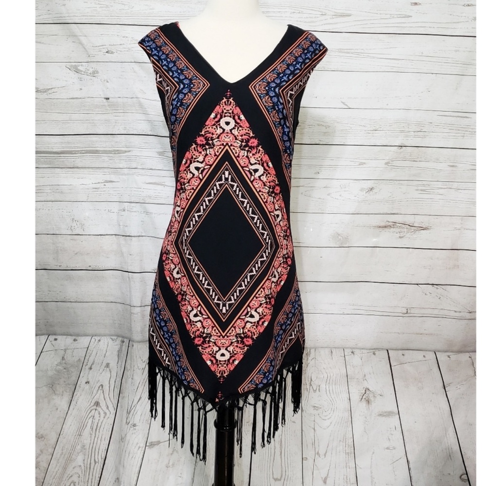 ⭐️ As U Wish boho fringe bottom dress keyhole back of neckline women M
